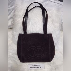 Chanel Vintage 90s Brown Seude Shoulder Bag